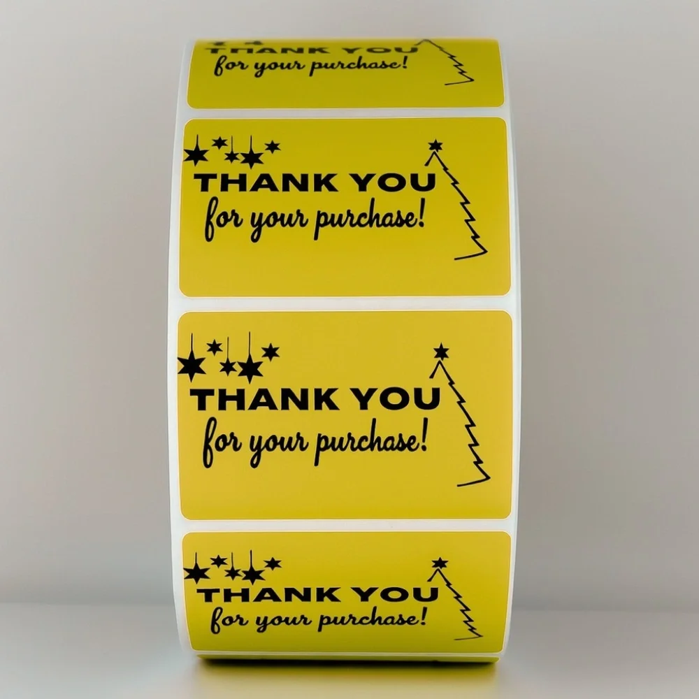 Thank You For Your Purchase Stickers Christmas Tree & Stars - Holiday Packaging